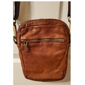 Peruzzi Italy Vera Pelle Leather Crossbody Bag Tan